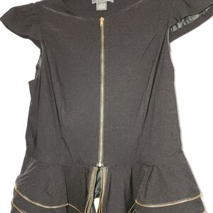 Gracia Black Peplum Blouse with Gold Zipper